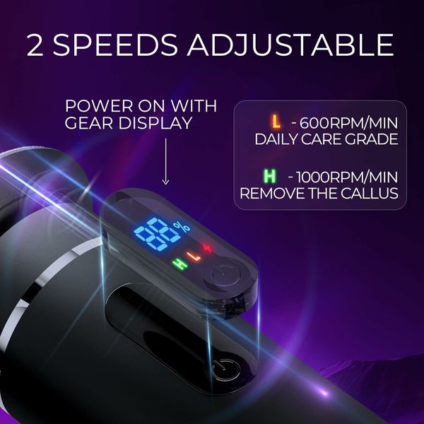Electric Foot File Callus Remover for Feet Rechargeable Foot Grinder  Pedicure Tools 2 Speed Adjustable(Black)