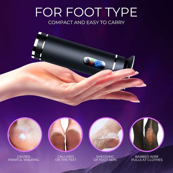 Electric Foot File Callus Remover for Feet Rechargeable Foot Grinder  Pedicure Tools 2 Speed Adjustable(Black)