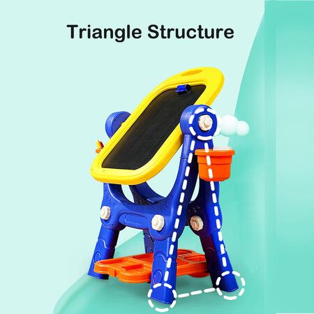 Art Easel for Kids, Building Blocks, Drawing Board with Painting Accessories Blue and Yellow