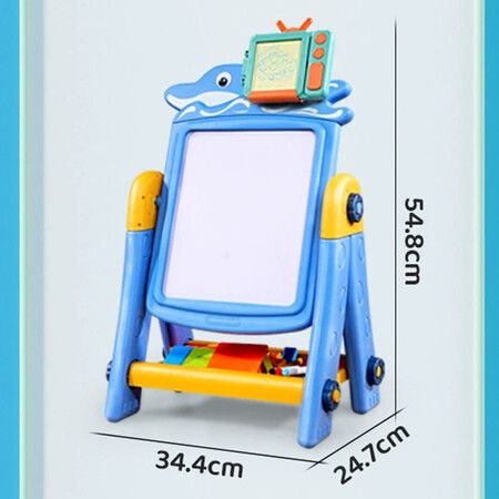 2 in 1 Art Easel for Kids, Building Blocks, Drawing Board with Painting Accessories Blue