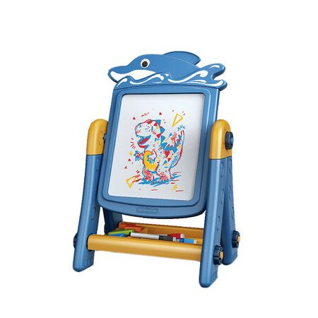 2 in 1 Art Easel for Kids, Building Blocks, Drawing Board with Painting Accessories Blue