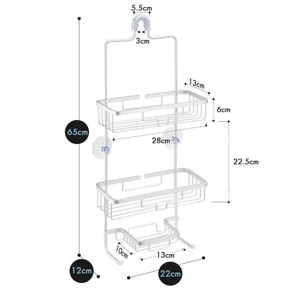 Aluminum Hanging Shower Caddy 3-Shelf Bathroom Organiser Storage Shelves Silver