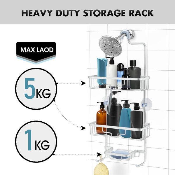 Aluminum Hanging Shower Caddy 3-Shelf Bathroom Organiser Storage Shelves Silver