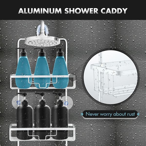Aluminum Hanging Shower Caddy 3-Shelf Bathroom Organiser Storage Shelves Silver