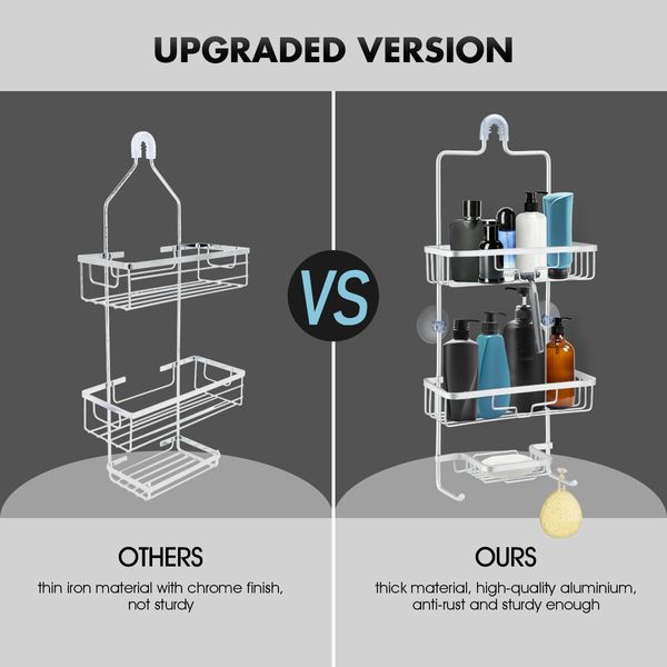 Aluminum Hanging Shower Caddy 3-Shelf Bathroom Organiser Storage Shelves Silver