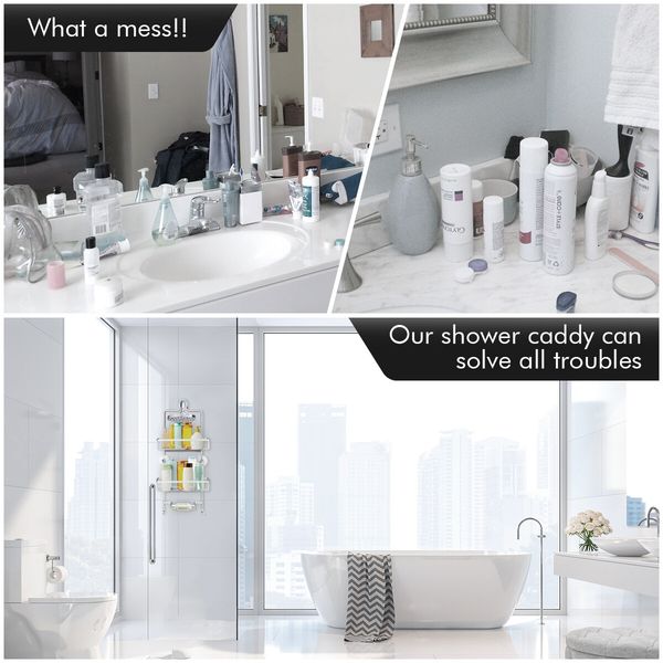 Aluminum Hanging Shower Caddy 3-Shelf Bathroom Organiser Storage Shelves Silver