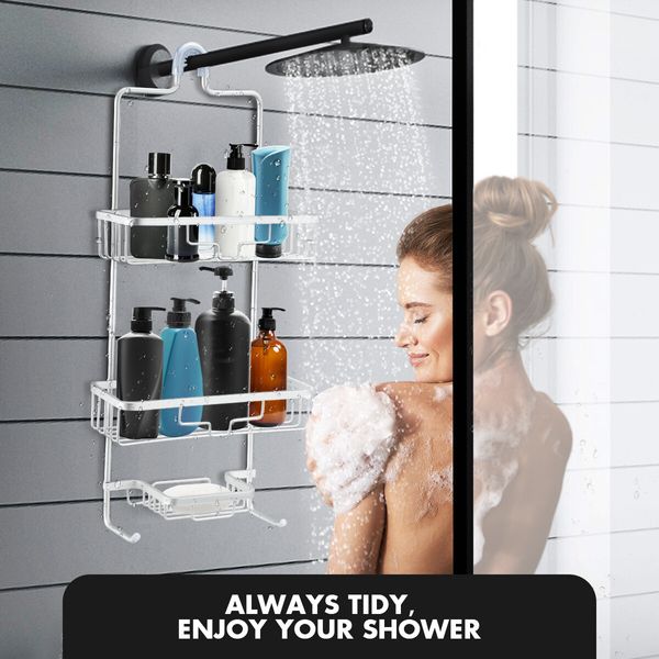 Aluminum Hanging Shower Caddy 3-Shelf Bathroom Organiser Storage Shelves Silver