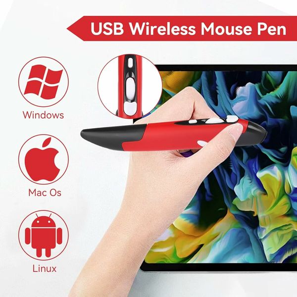 2.4GHz USB Wireless Optical Stylus for Computer Parts for PC Wireless Mouse 2.4G Type of Customised Innovative Vertical Stylus (Red)