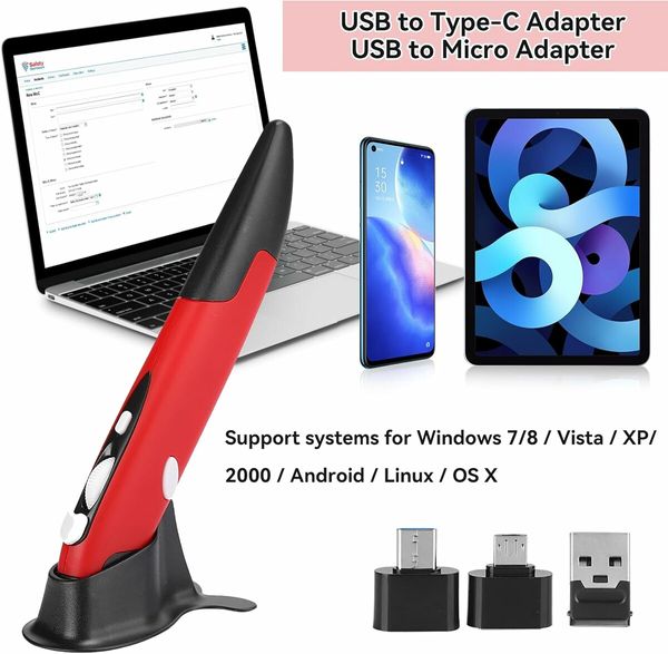 2.4GHz USB Wireless Optical Stylus for Computer Parts for PC Wireless Mouse 2.4G Type of Customised Innovative Vertical Stylus (Red)