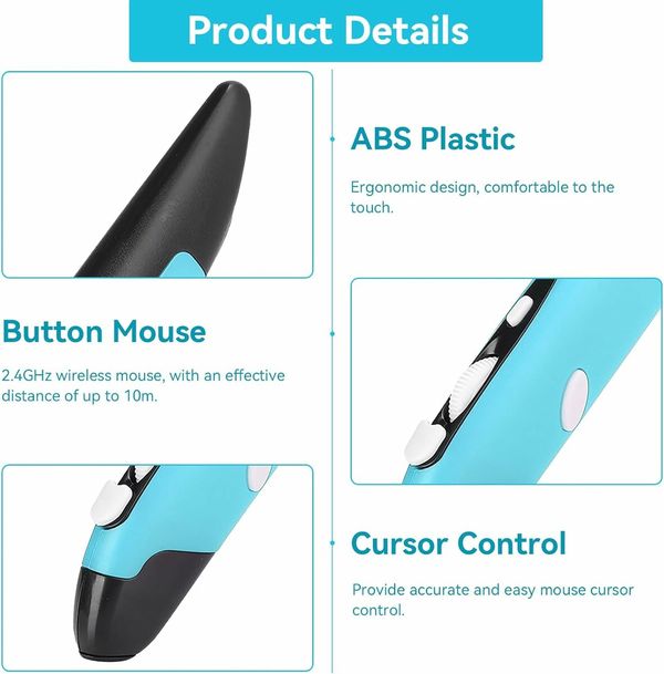2.4GHz USB Wireless Optical Stylus for Computer Parts for PC Wireless Mouse 2.4G Type of Customised Innovative Vertical Stylus (Blue)