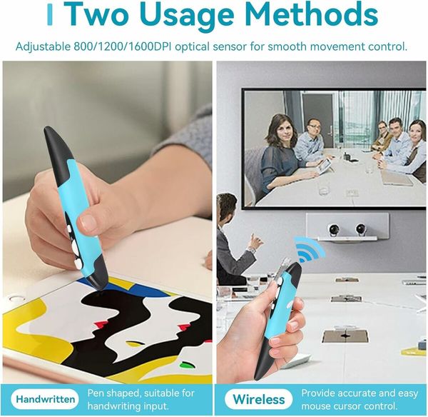 2.4GHz USB Wireless Optical Stylus for Computer Parts for PC Wireless Mouse 2.4G Type of Customised Innovative Vertical Stylus (Blue)