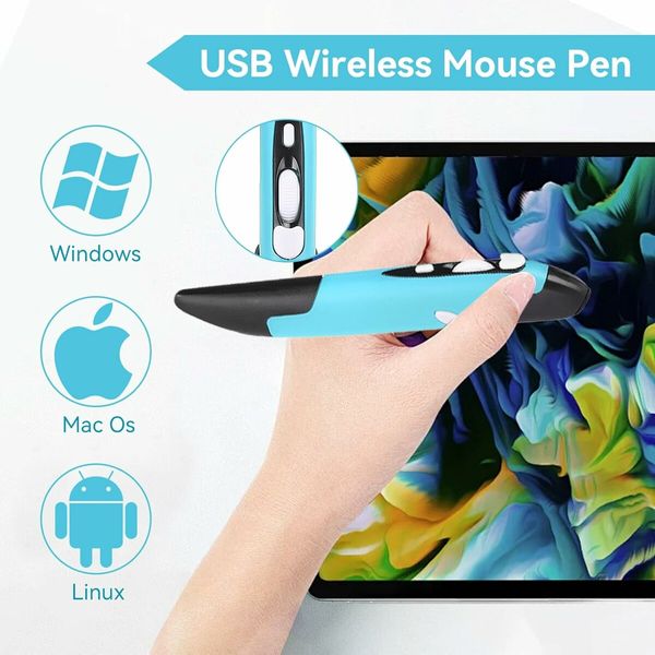 2.4GHz USB Wireless Optical Stylus for Computer Parts for PC Wireless Mouse 2.4G Type of Customised Innovative Vertical Stylus (Blue)