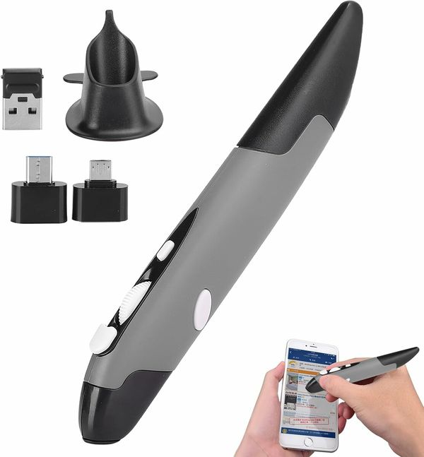 2.4GHz USB Wireless Optical Stylus for Computer Parts for PC Wireless Mouse 2.4G Type of Customised Innovative Vertical Stylus (Grey)