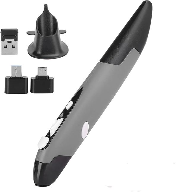 2.4GHz USB Wireless Optical Stylus for Computer Parts for PC Wireless Mouse 2.4G Type of Customised Innovative Vertical Stylus (Grey)
