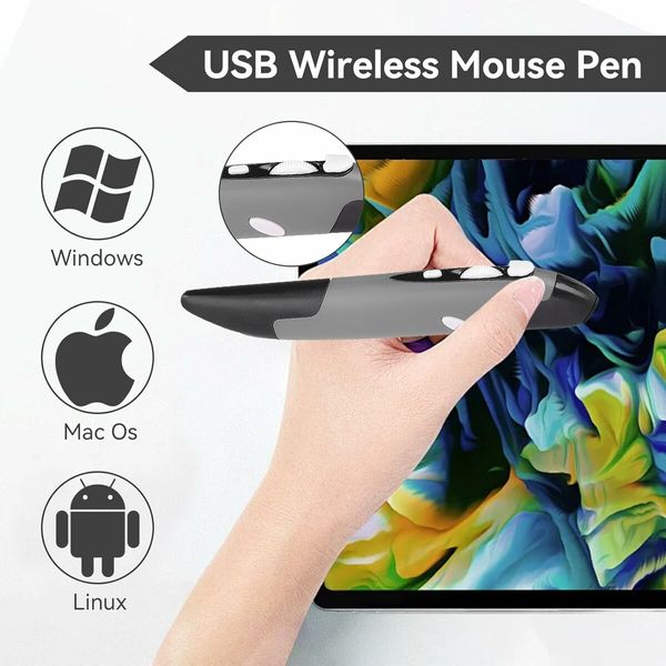 2.4GHz USB Wireless Optical Stylus for Computer Parts for PC Wireless Mouse 2.4G Type of Customised Innovative Vertical Stylus (Grey)