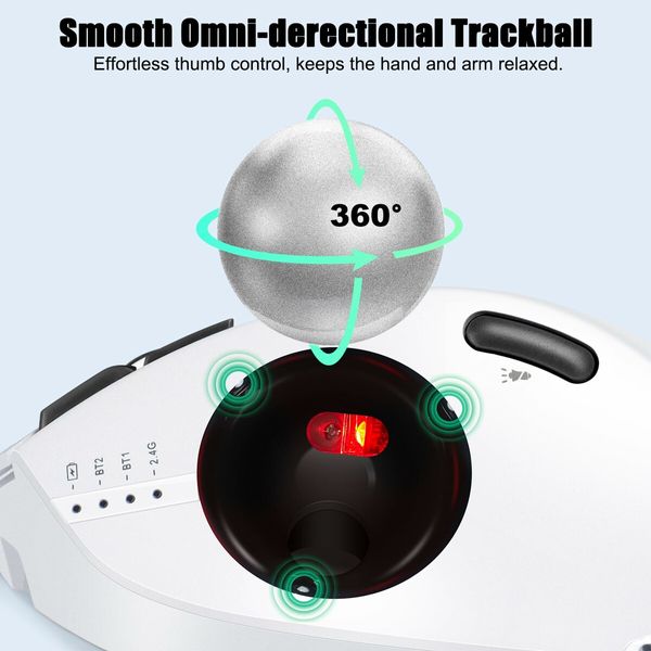 Rechargeable USB Bluetooth Wireless Mouse for Laptop PC, Mac,Programmable Buttons,Easy Thumb Control,Adjustable Angle & Connect RGB Light(White)