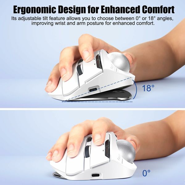 Rechargeable USB Bluetooth Wireless Mouse for Laptop PC, Mac,Programmable Buttons,Easy Thumb Control,Adjustable Angle & Connect RGB Light(White)