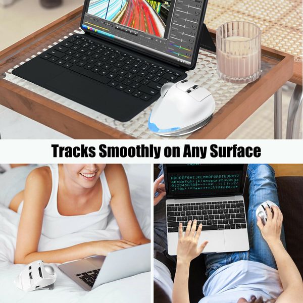 Rechargeable USB Bluetooth Wireless Mouse for Laptop PC, Mac,Programmable Buttons,Easy Thumb Control,Adjustable Angle & Connect RGB Light(White)