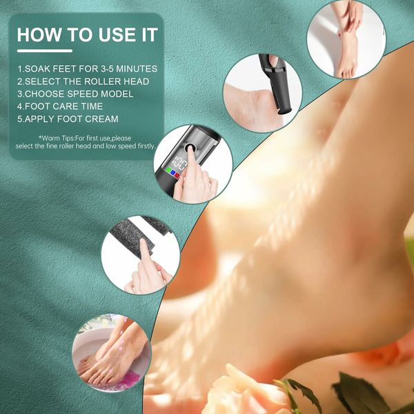 Electric Callus Remover for Feet,Pedicure Tools Foot Care Kit, Foot Scrubber Feet File Smooth Pedi Wand for Hard Cracked Dry Dead Skin-Black
