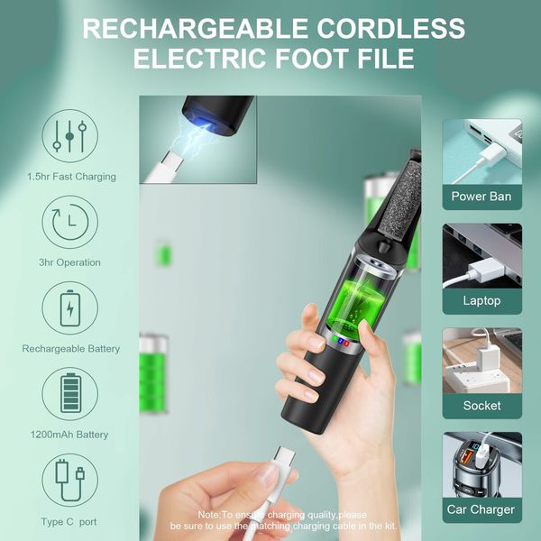 Electric Callus Remover for Feet,Pedicure Tools Foot Care Kit, Foot Scrubber Feet File Smooth Pedi Wand for Hard Cracked Dry Dead Skin-Black