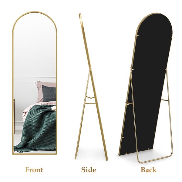 Arch Full Length Mirror Whole Body Standing Floor Leaning Makeup Vanity Dressing Bedroom Hallway HD Glass Gold Metal Stand 50x2x160cm