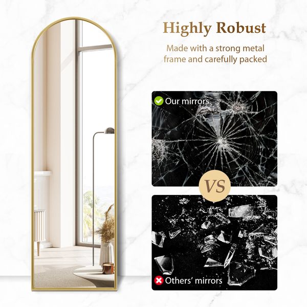 Arch Full Length Mirror Whole Body Standing Floor Leaning Makeup Vanity Dressing Bedroom Hallway HD Glass Gold Metal Stand 50x2x160cm