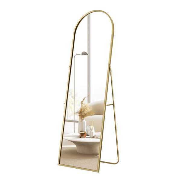 Arch Full Length Mirror Whole Body Standing Floor Leaning Makeup Vanity Dressing Bedroom Hallway HD Glass Gold Metal Stand 50x2x160cm