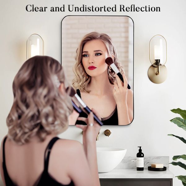 Black Wall Mirror Bathroom Vanity Rectangle Large Framed Standing Makeup Shower Shaving Decorative Mount Bedroom Hallway 90x60cm