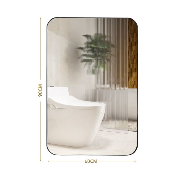 Black Wall Mirror Bathroom Vanity Rectangle Large Framed Standing Makeup Shower Shaving Decorative Mount Bedroom Hallway 90x60cm
