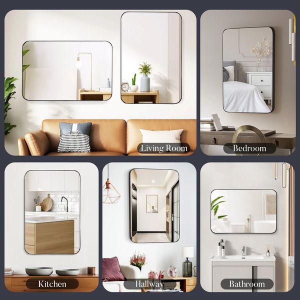 Black Wall Mirror Bathroom Vanity Rectangle Large Framed Standing Makeup Shower Shaving Decorative Mount Bedroom Hallway 90x60cm