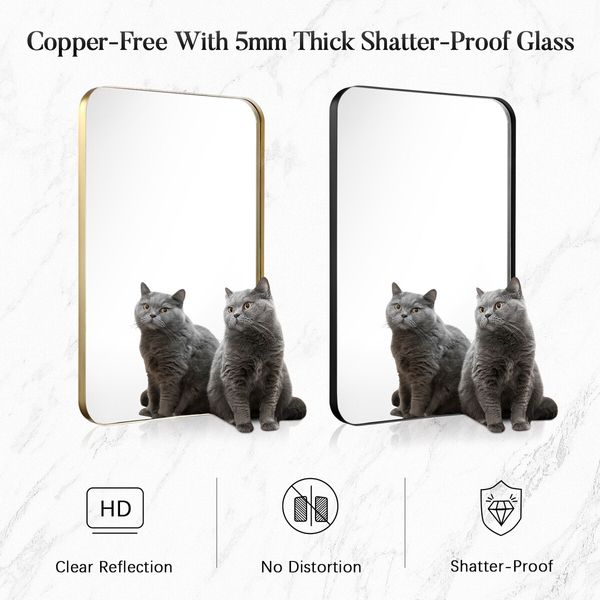 Black Wall Mirror Bathroom Vanity Rectangle Large Framed Standing Makeup Shower Shaving Decorative Mount Bedroom Hallway 90x60cm