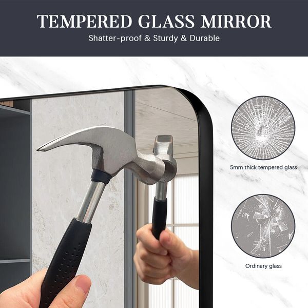 Black Wall Mirror Bathroom Vanity Rectangle Large Framed Standing Makeup Shower Shaving Decorative Mount Bedroom Hallway 90x60cm