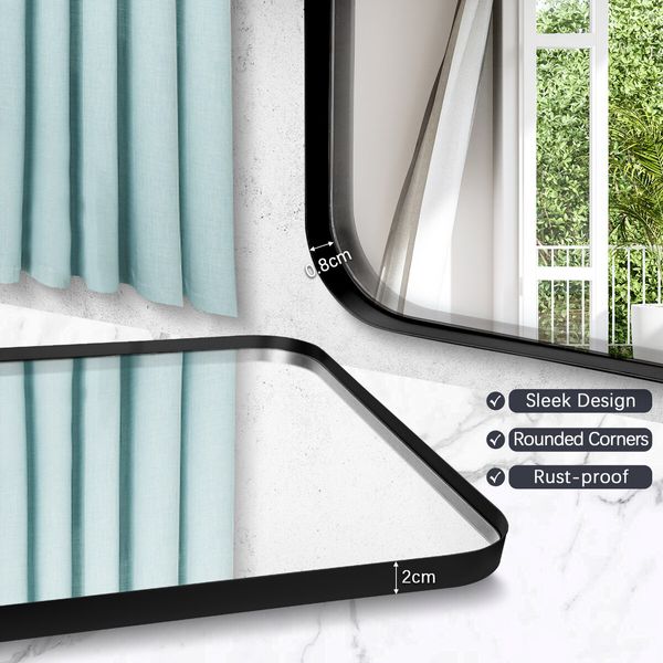 Black Wall Mirror Bathroom Vanity Rectangle Large Framed Standing Makeup Shower Shaving Decorative Mount Bedroom Hallway 90x60cm