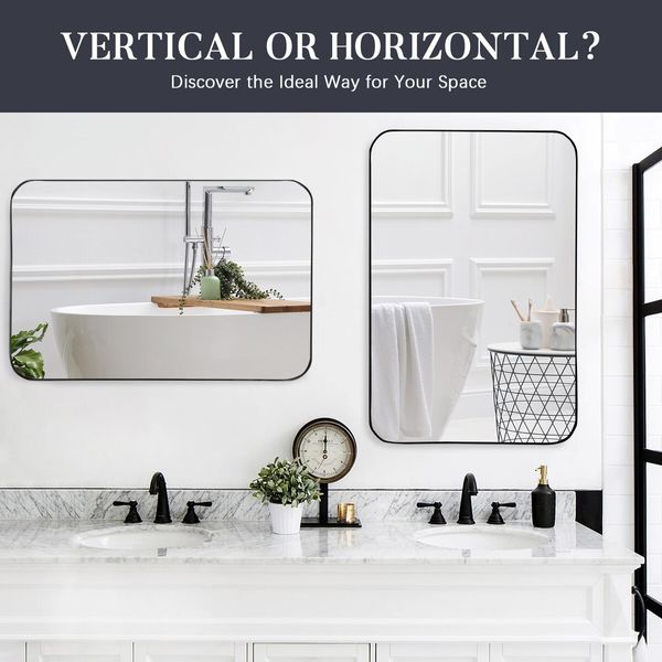 Black Wall Mirror Bathroom Vanity Rectangle Large Framed Standing Makeup Shower Shaving Decorative Mount Bedroom Hallway 90x60cm