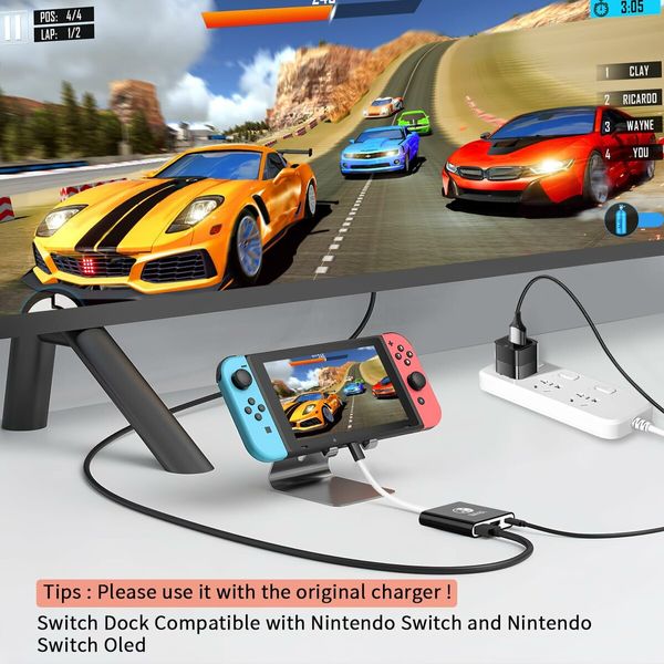 Switch Dock for Switch & OLED,Portable TV Dock with 4K HDMI, USB 3.0 Port and USB C PD Travel Docking Station for Switch(Black)