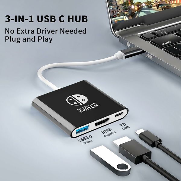 Switch Dock for Switch & OLED,Portable TV Dock with 4K HDMI, USB 3.0 Port and USB C PD Travel Docking Station for Switch(Black)