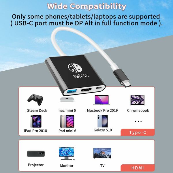 Switch Dock for Switch & OLED,Portable TV Dock with 4K HDMI, USB 3.0 Port and USB C PD Travel Docking Station for Switch(Black)