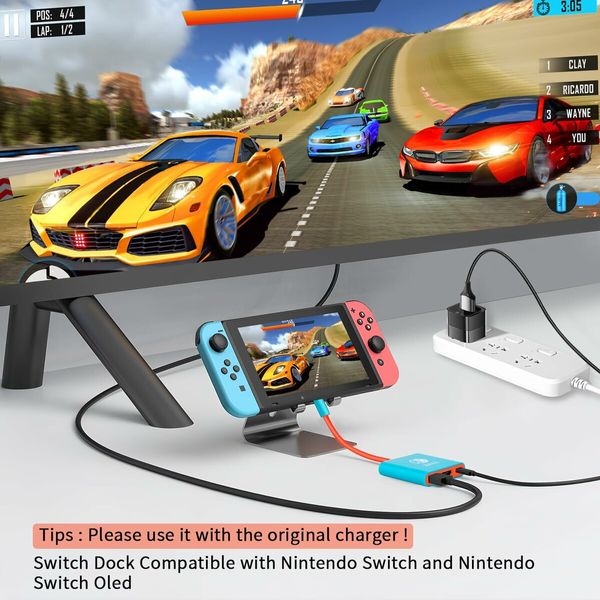 Portable  Switch TV Adapter Support 4K/60HZ  TV Dock Mode Compatible Steam Deck Switch OLED with HDMI2.0 USB3.0 Port USB C-Blue