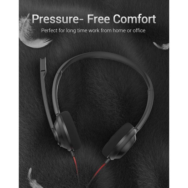USB Computer Headset with Clear Chat Microphone,Lightweight On-Ear Wired Headset for MS Teams,Skype,Webinars,Call Center and More (Black)