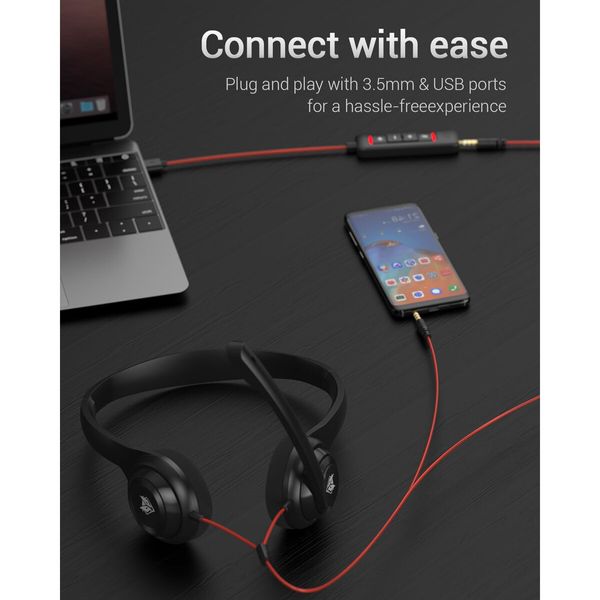 USB Computer Headset with Clear Chat Microphone,Lightweight On-Ear Wired Headset for MS Teams,Skype,Webinars,Call Center and More (Black)