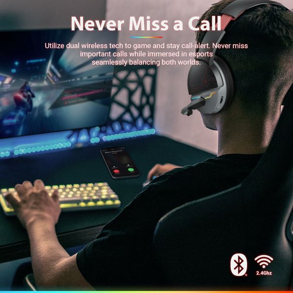 Dual Wireless Gaming Headset with Mic for PS5,PS4,PC,2.4GHz Wireless & Bluetooth 5.3,100 Hr Battery,50mm Drivers,Lightweight & RGB Lighting - DarkRed