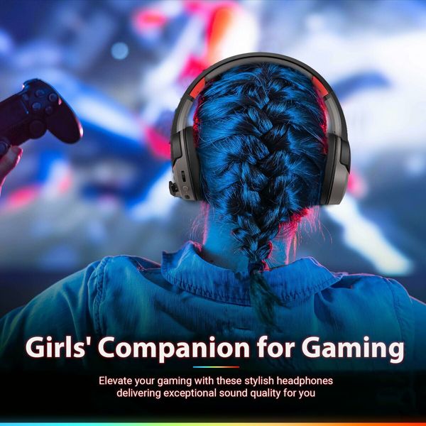 Dual Wireless Gaming Headset with Mic for PS5,PS4,PC,2.4GHz Wireless & Bluetooth 5.3,100 Hr Battery,50mm Drivers,Lightweight & RGB Lighting - DarkRed