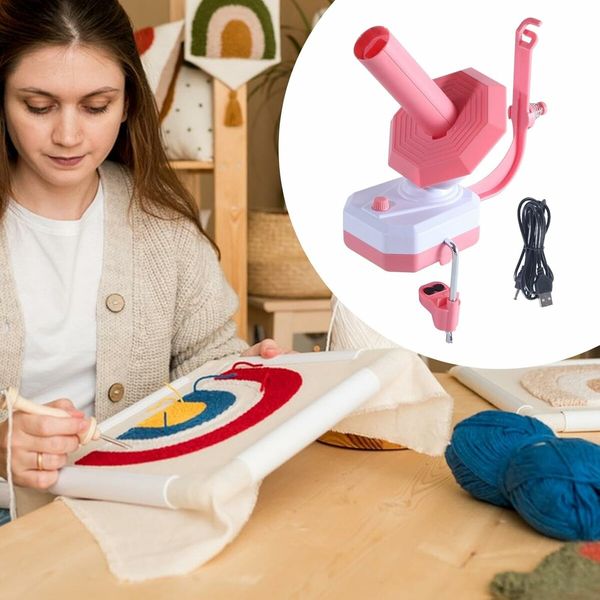 Automatic Yarn Winder Thread Winder Reusable Efficiently, Yarn Dispenser Electric Yarn Ball Winder for Knitters Crocheters, Pink
