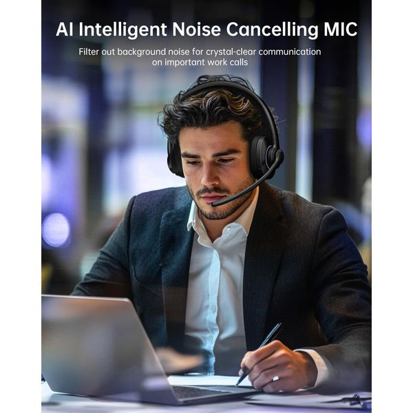 Wireless Headset with Mic,Headset Wireless Bluetooth V5.3 with AI Noise Cancelling Microphone with USB Dongle & Mic Mute