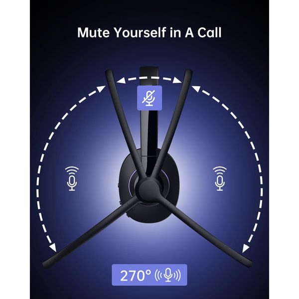 Wireless Headset with Mic,Headset Wireless Bluetooth V5.3 with AI Noise Cancelling Microphone with USB Dongle & Mic Mute