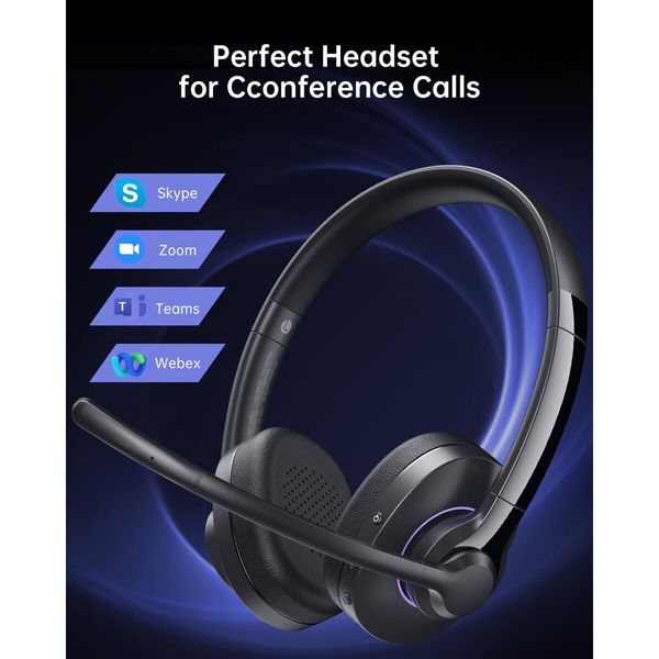 Wireless Headset with Mic,Headset Wireless Bluetooth V5.3 with AI Noise Cancelling Microphone with USB Dongle & Mic Mute