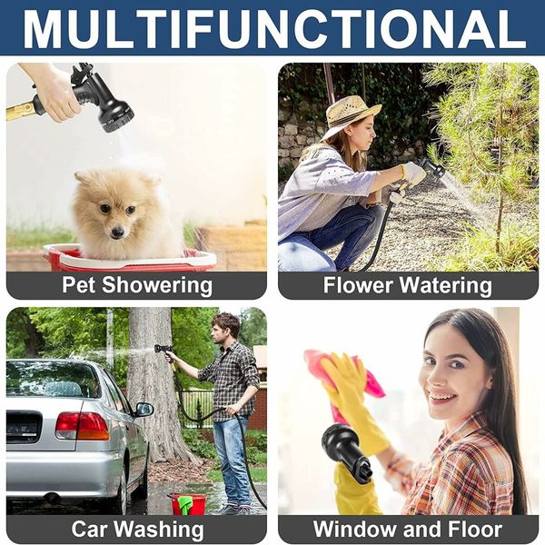 50ft Expandable Garden Hose with Multi-Function Nozzle, Leak-Proof Nano Rubber Latex Construction, and Durable Brass Connectors
