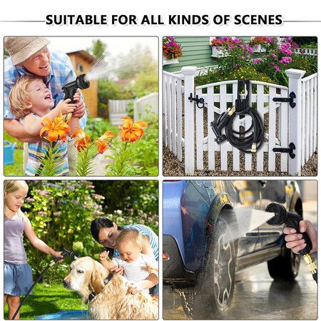 50ft Expandable Garden Hose with Multi-Function Nozzle, Leak-Proof Nano Rubber Latex Construction, and Durable Brass Connectors