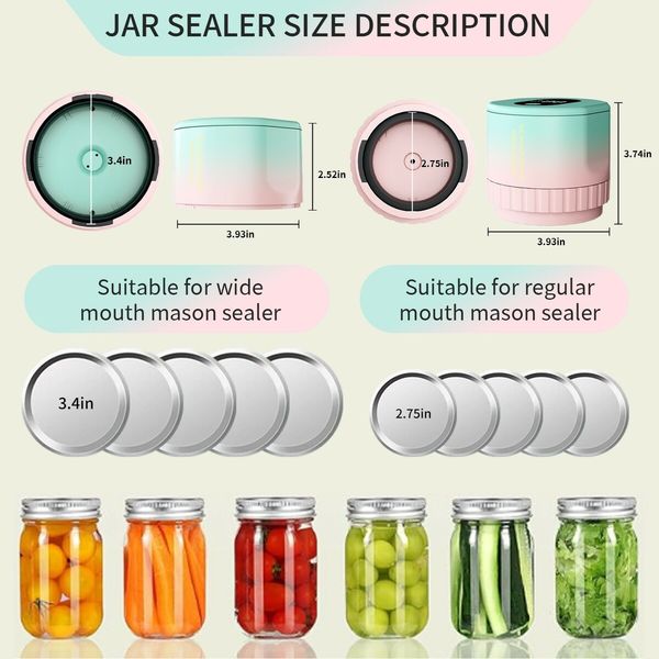 Electric Mason Jar Vacuum Sealing Kit, 2 in 1Fully Automatic Suction Stop Food Storage Vacuum Sealer for Wide Mouth and Regular Mouth Mason Jars