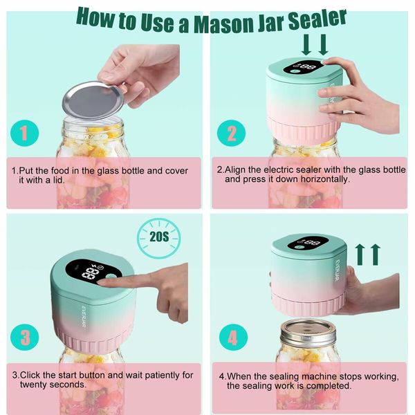 Electric Mason Jar Vacuum Sealing Kit, 2 in 1Fully Automatic Suction Stop Food Storage Vacuum Sealer for Wide Mouth and Regular Mouth Mason Jars